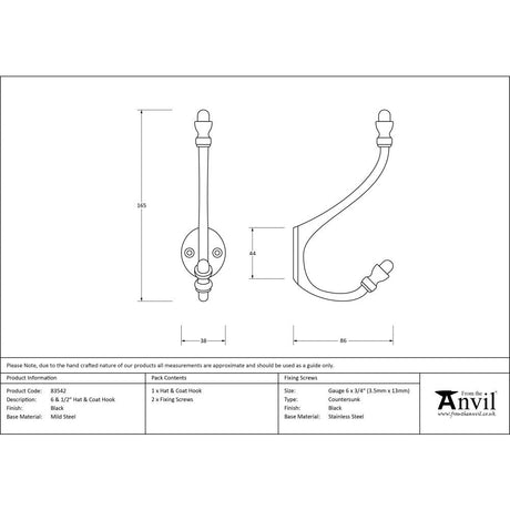 This is an image showing From The Anvil - Black 6 1/2" Hat & Coat Hook available from trade door handles, quick delivery and discounted prices