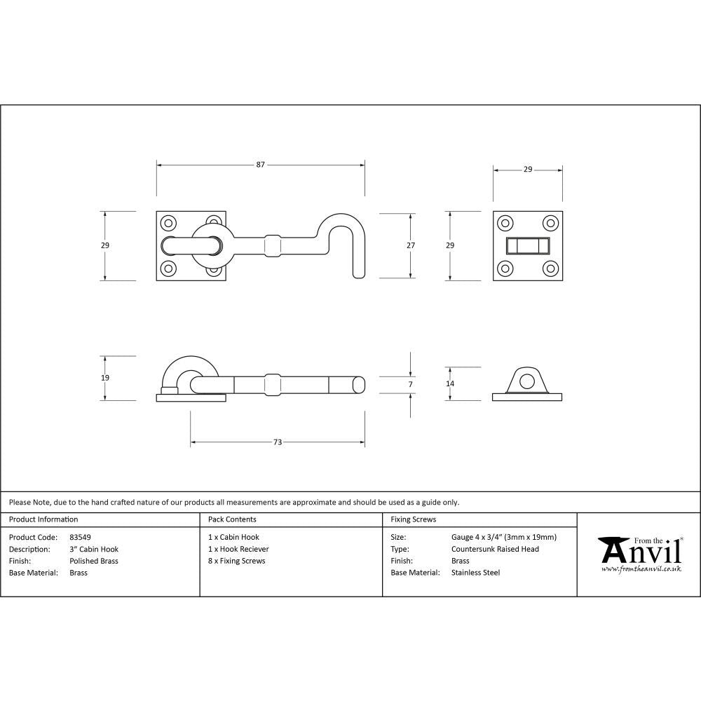 This is an image showing From The Anvil - Polished Brass 3" Cabin Hook available from trade door handles, quick delivery and discounted prices