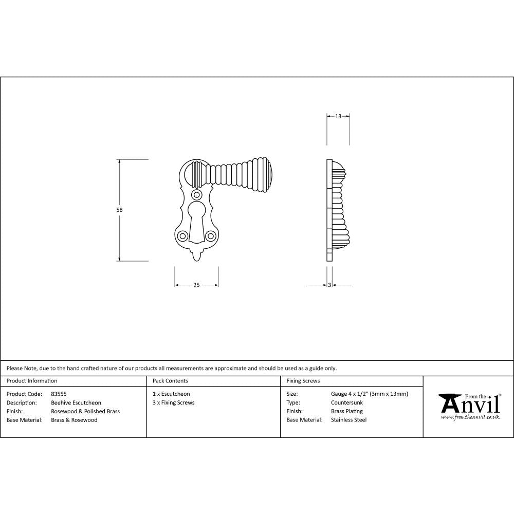 This is an image showing From The Anvil - Rosewood Beehive Escutcheon available from trade door handles, quick delivery and discounted prices