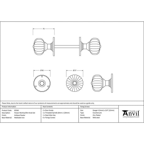 This is an image showing From The Anvil - Natural Smooth Flower Mortice Knob Set available from trade door handles, quick delivery and discounted prices