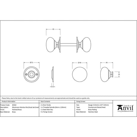 This is an image showing From The Anvil - Polished Brass Mushroom Mortice/Rim Knob Set available from trade door handles, quick delivery and discounted prices