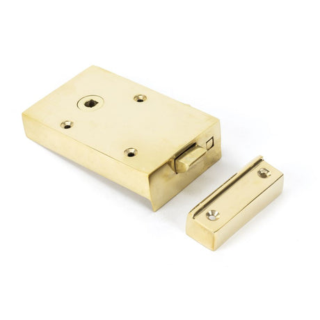 This is an image showing From The Anvil - Polished Brass Left Hand Bathroom Latch available from T.H Wiggans Architectural Ironmongery in Kendal, quick delivery and discounted prices