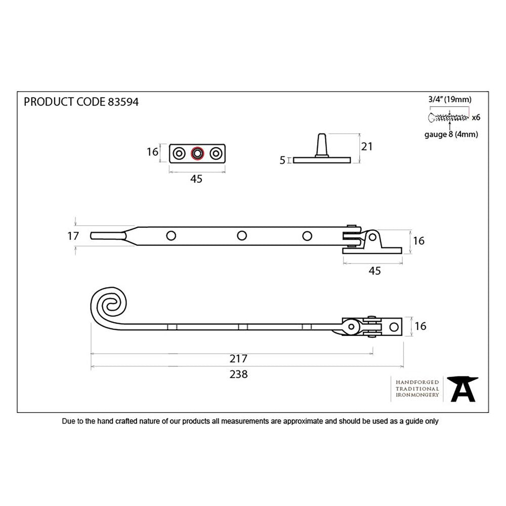 This is an image showing From The Anvil - Polished Brass 8" Monkeytail Stay available from T.H Wiggans Architectural Ironmongery in Kendal, quick delivery and discounted prices