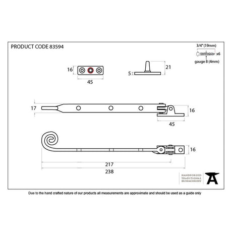 This is an image showing From The Anvil - Polished Brass 8" Monkeytail Stay available from T.H Wiggans Architectural Ironmongery in Kendal, quick delivery and discounted prices