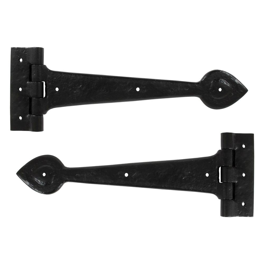 This is an image showing From The Anvil - Black Textured 12" Cast T Hinge (pair) available from T.H Wiggans Architectural Ironmongery, quick delivery and discounted prices