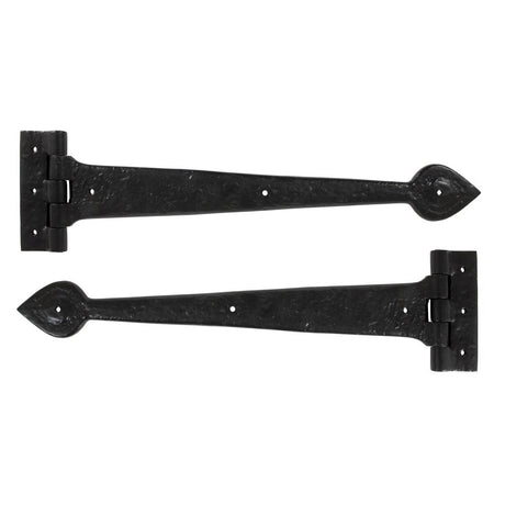 This is an image showing From The Anvil - Black Textured 16" Cast T Hinge (pair) available from T.H Wiggans Architectural Ironmongery, quick delivery and discounted prices