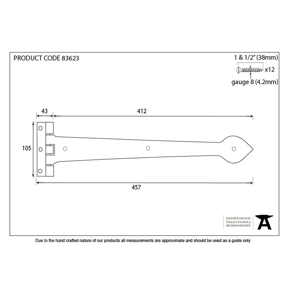 This is an image showing From The Anvil - Black Textured 18" Cast T Hinge (pair) available from T.H Wiggans Architectural Ironmongery, quick delivery and discounted prices