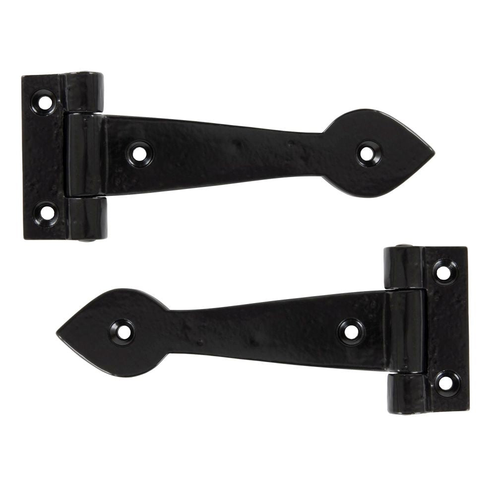 This is an image showing From The Anvil - Black Smooth 6" Cast T Hinge (pair) available from T.H Wiggans Architectural Ironmongery, quick delivery and discounted prices