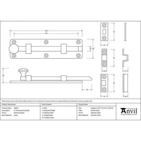 This is an image showing From The Anvil - Polished Nickel 6" Universal Bolt available from trade door handles, quick delivery and discounted prices