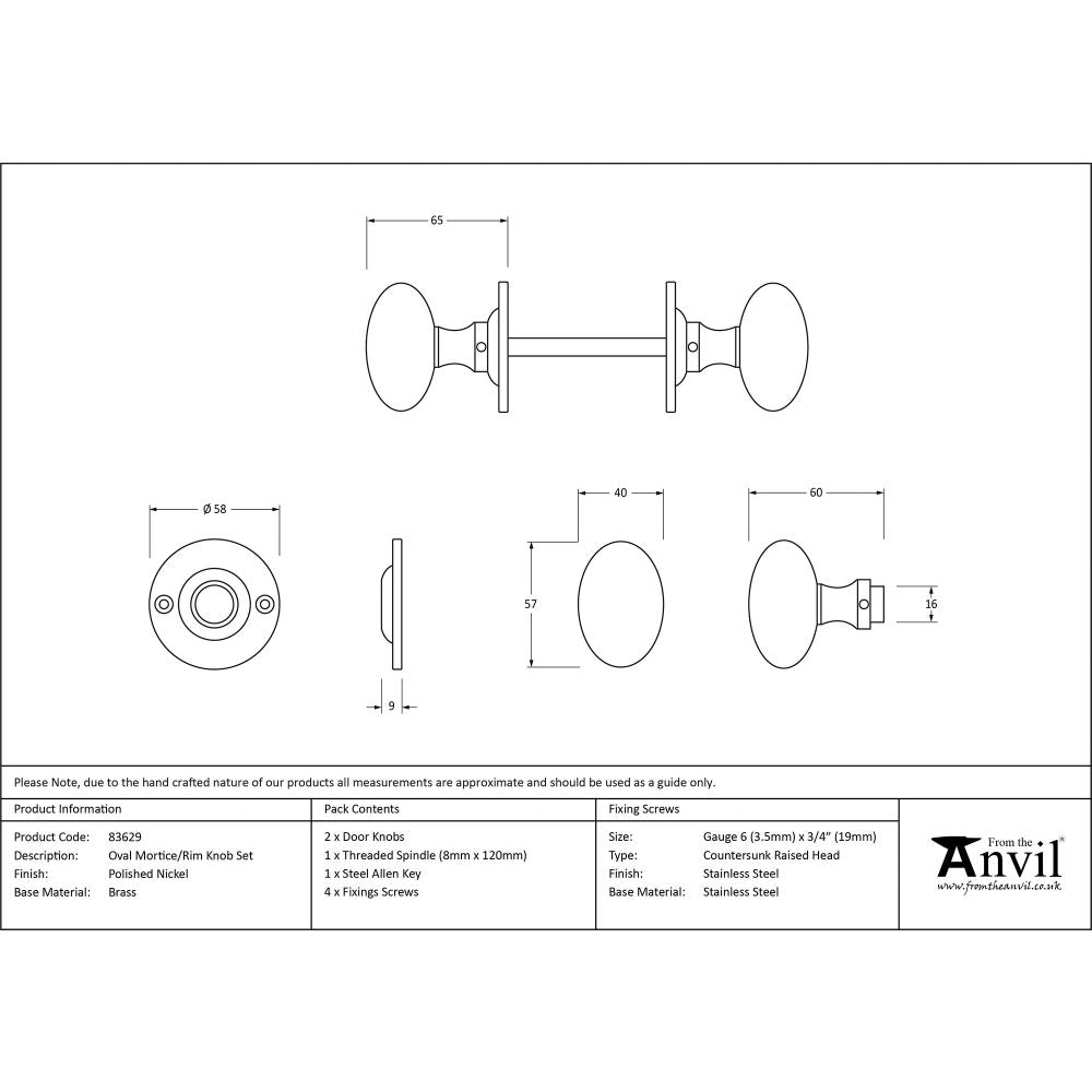 This is an image showing From The Anvil - Polished Nickel Oval Mortice/Rim Knob Set available from trade door handles, quick delivery and discounted prices