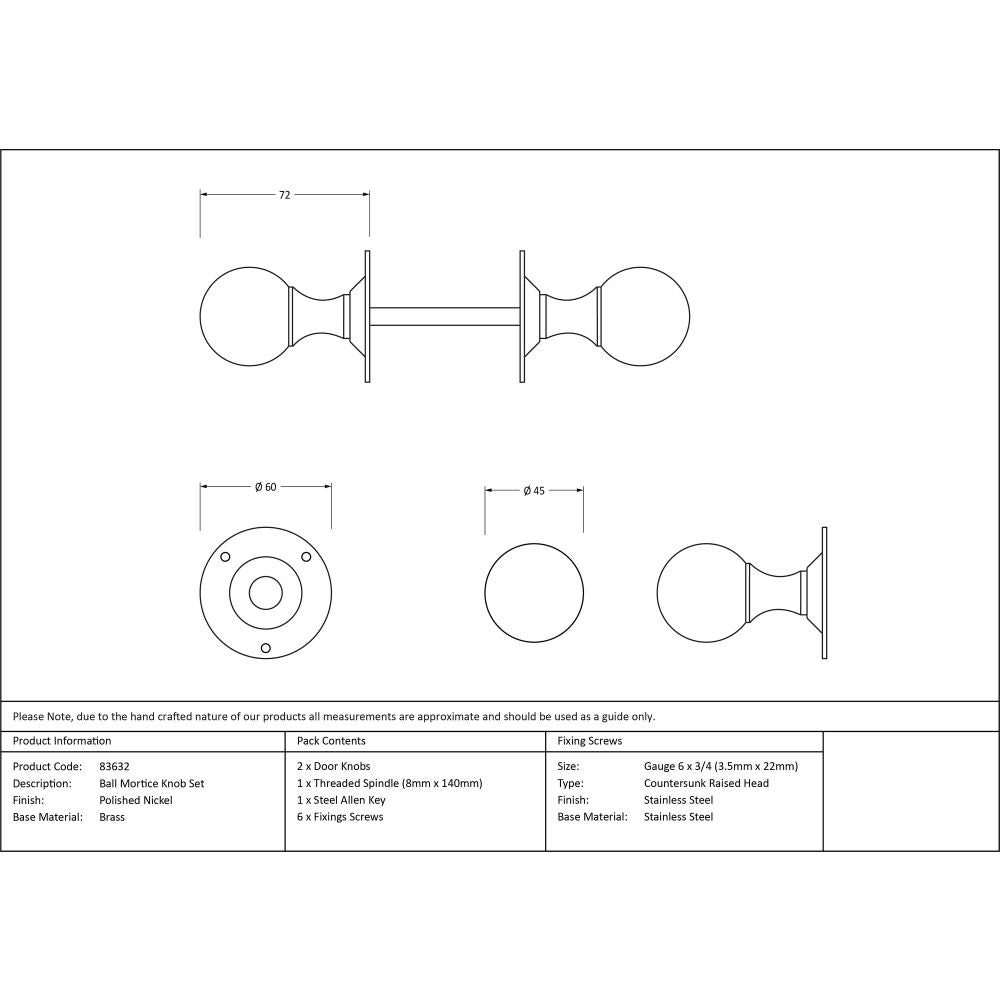 This is an image showing From The Anvil - Polished Nickel Ball Mortice Knob Set available from trade door handles, quick delivery and discounted prices