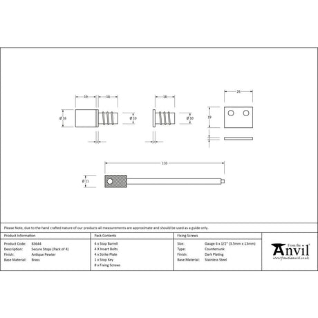 This is an image showing From The Anvil - Antique Pewter Secure Stops (Pack of 4) available from T.H Wiggans Architectural Ironmongery in Kendal, quick delivery and discounted prices