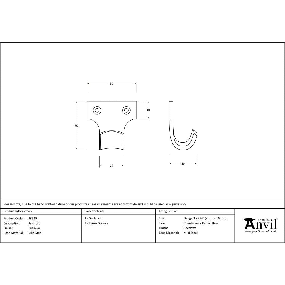This is an image showing From The Anvil - Beeswax Sash Lift available from T.H Wiggans Architectural Ironmongery in Kendal, quick delivery and discounted prices