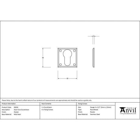 This is an image showing From The Anvil - Pewter Avon Euro Escutcheon available from trade door handles, quick delivery and discounted prices