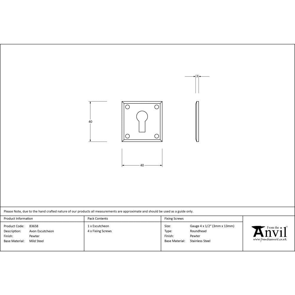 This is an image showing From The Anvil - Pewter Avon Escutcheon available from trade door handles, quick delivery and discounted prices