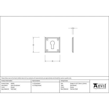 This is an image showing From The Anvil - Pewter Avon Escutcheon available from trade door handles, quick delivery and discounted prices