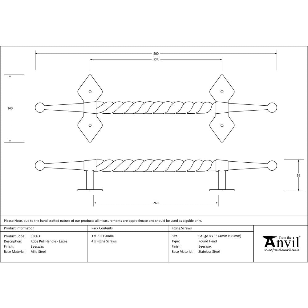 This is an image showing From The Anvil - Beeswax Large Robe Pull Handle available from trade door handles, quick delivery and discounted prices