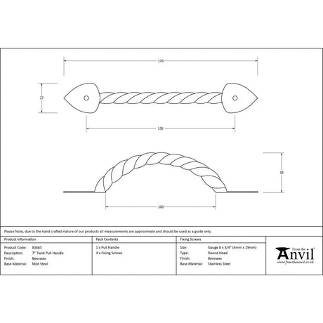 This is an image showing From The Anvil - Beeswax 7" Twist Pull Handle available from trade door handles, quick delivery and discounted prices