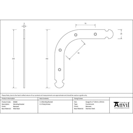 This is an image showing From The Anvil - Beeswax Mending Bracket available from trade door handles, quick delivery and discounted prices