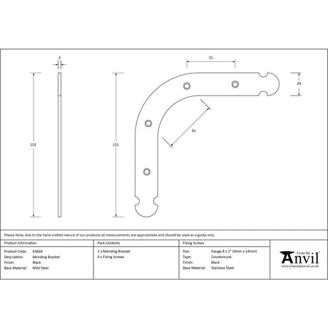 This is an image showing From The Anvil - Black Mending Bracket available from trade door handles, quick delivery and discounted prices