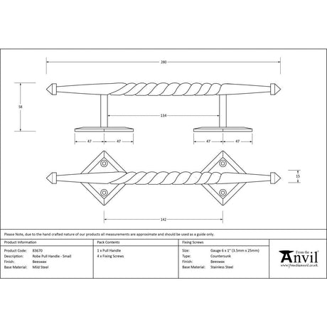 This is an image showing From The Anvil - Beeswax Small Robe Pull Handle available from trade door handles, quick delivery and discounted prices