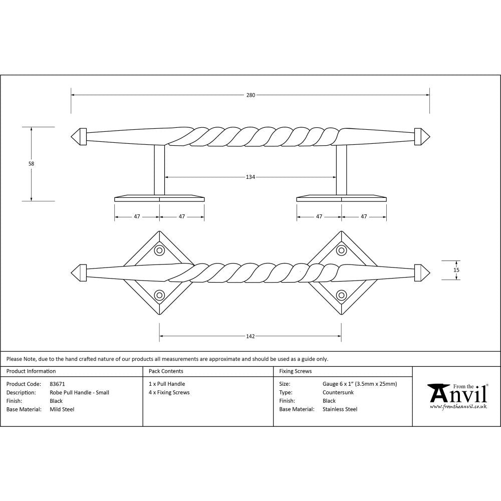 This is an image showing From The Anvil - Black Small Robe Pull Handle available from trade door handles, quick delivery and discounted prices