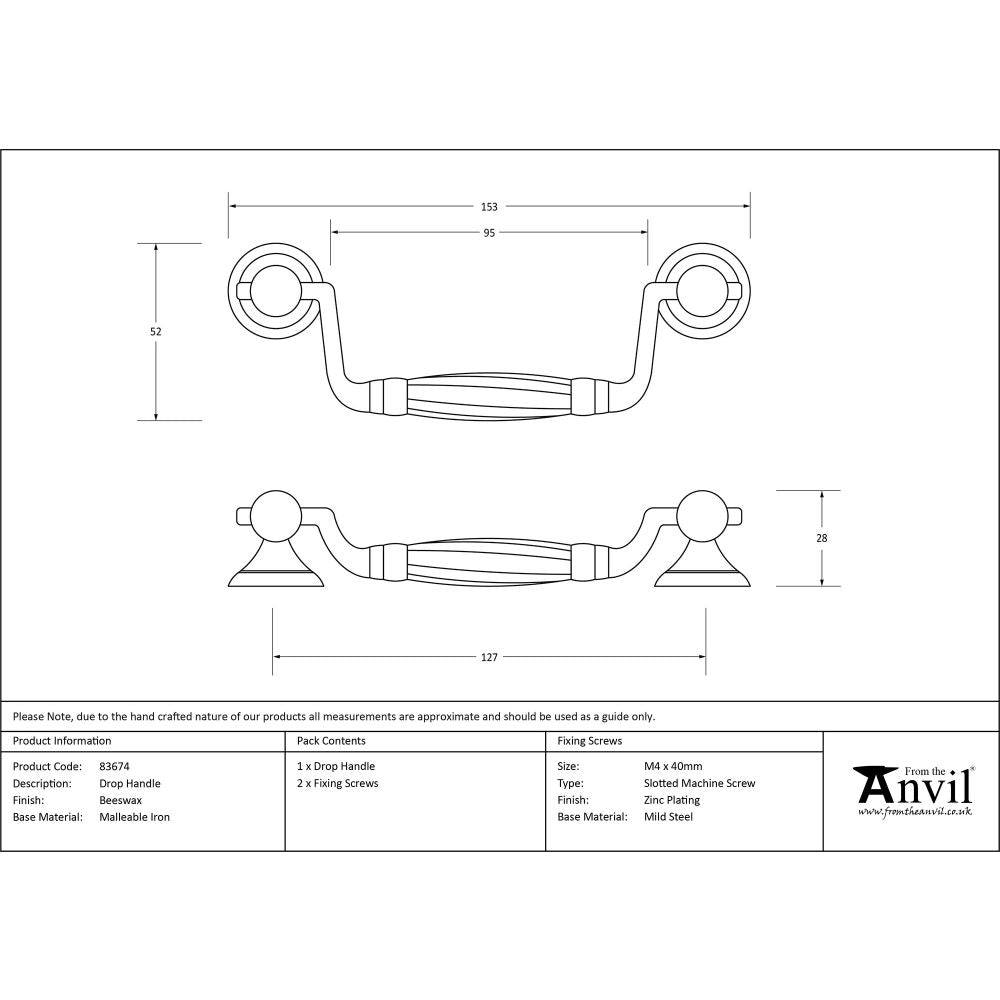 This is an image showing From The Anvil - Beeswax Drop Handle available from trade door handles, quick delivery and discounted prices