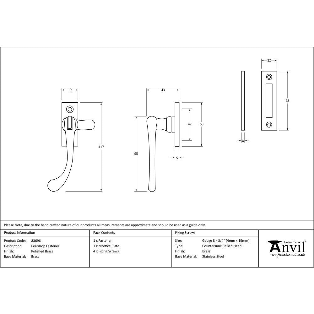 This is an image showing From The Anvil - Polished Brass Peardrop Fastener available from T.H Wiggans Architectural Ironmongery in Kendal, quick delivery and discounted prices