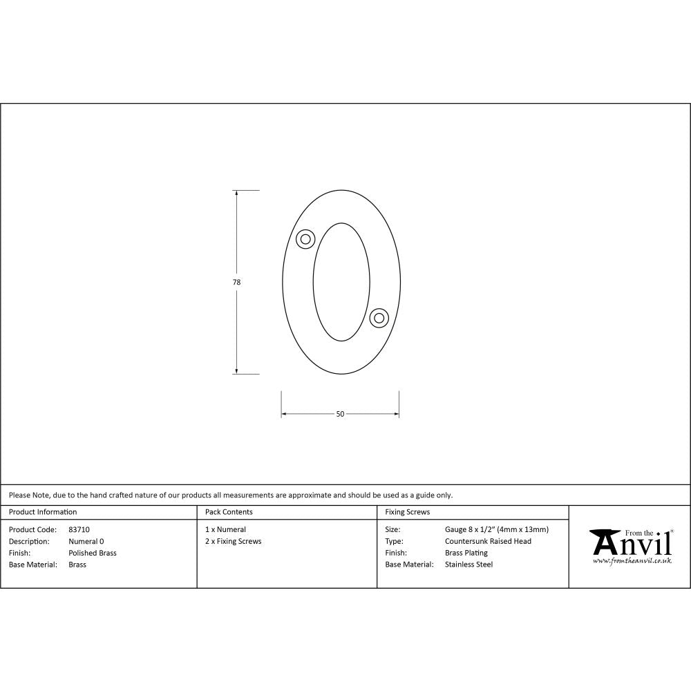 This is an image showing From The Anvil - Polished Brass Numeral 0 available from trade door handles, quick delivery and discounted prices