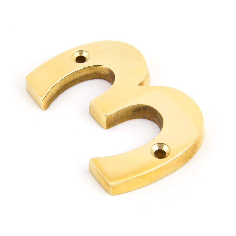 This is an image of From The Anvil - Polished Brass Numeral 3 available to order from T.H Wiggans Architectural Ironmongery in Kendal, quick delivery and discounted prices.
