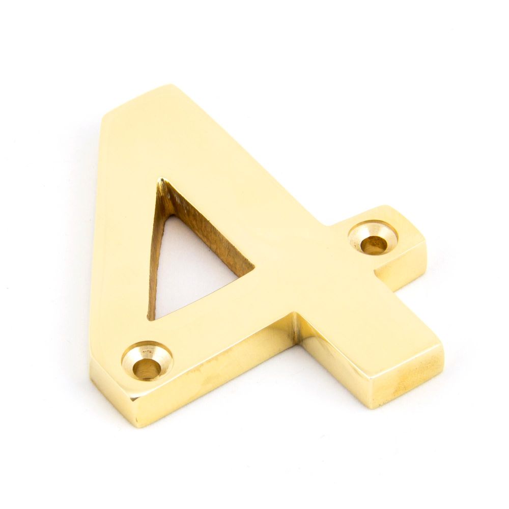 This is an image of From The Anvil - Polished Brass Numeral 4 available to order from T.H Wiggans Architectural Ironmongery in Kendal, quick delivery and discounted prices.