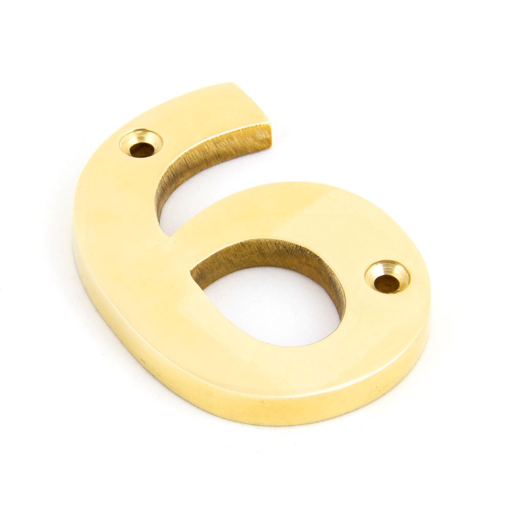 This is an image of From The Anvil - Polished Brass Numeral 6 available to order from T.H Wiggans Architectural Ironmongery in Kendal, quick delivery and discounted prices.