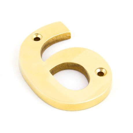 This is an image of From The Anvil - Polished Brass Numeral 6 available to order from T.H Wiggans Architectural Ironmongery in Kendal, quick delivery and discounted prices.