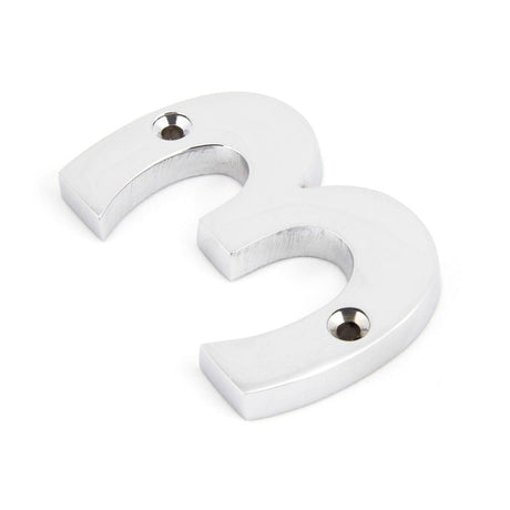 This is an image of From The Anvil - Polished Chrome Numeral 3 available to order from T.H Wiggans Architectural Ironmongery in Kendal, quick delivery and discounted prices.