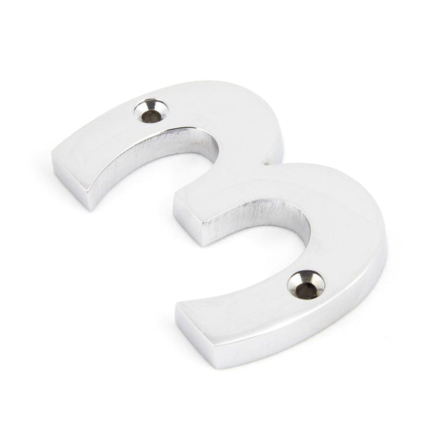 This is an image of From The Anvil - Polished Chrome Numeral 3 available to order from T.H Wiggans Architectural Ironmongery in Kendal, quick delivery and discounted prices.