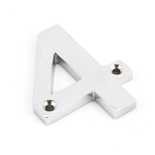 This is an image of From The Anvil - Polished Chrome Numeral 4 available to order from T.H Wiggans Architectural Ironmongery in Kendal, quick delivery and discounted prices.
