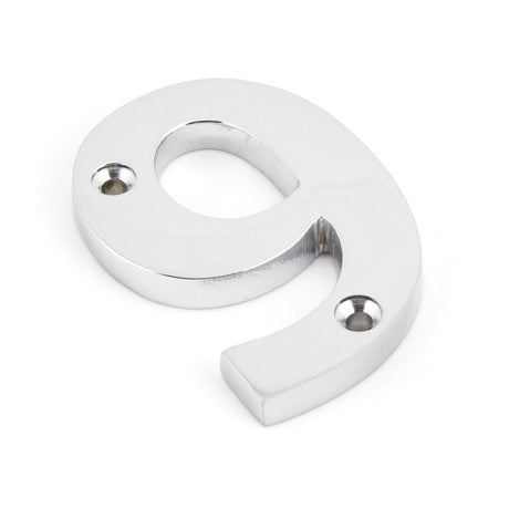 This is an image of From The Anvil - Polished Chrome Numeral 9 available to order from T.H Wiggans Architectural Ironmongery in Kendal, quick delivery and discounted prices.