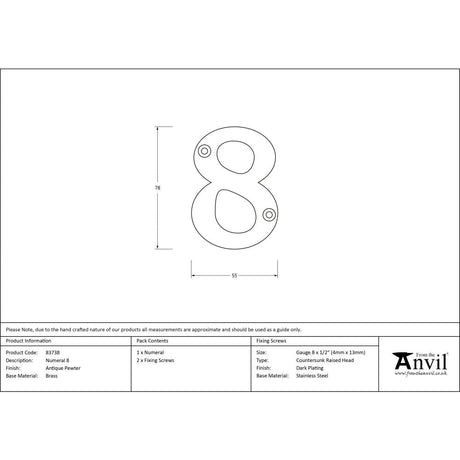 This is an image showing From The Anvil - Antique Pewter Numeral 8 available from trade door handles, quick delivery and discounted prices