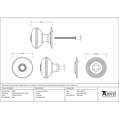 This is an image showing From The Anvil - Polished Chrome Prestbury Centre Door Knob available from trade door handles, quick delivery and discounted prices