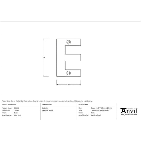This is an image showing From The Anvil - Black Letter E available from trade door handles, quick delivery and discounted prices
