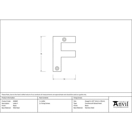 This is an image showing From The Anvil - Black Letter F available from trade door handles, quick delivery and discounted prices