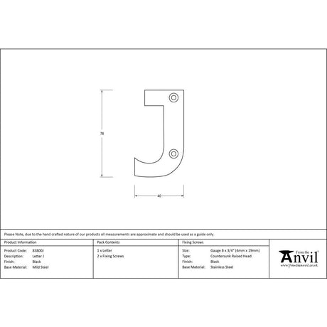 This is an image showing From The Anvil - Black Letter J available from trade door handles, quick delivery and discounted prices