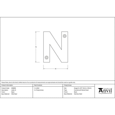 This is an image showing From The Anvil - Black Letter N available from trade door handles, quick delivery and discounted prices