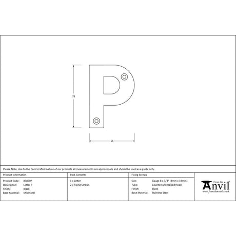 This is an image showing From The Anvil - Black Letter P available from trade door handles, quick delivery and discounted prices