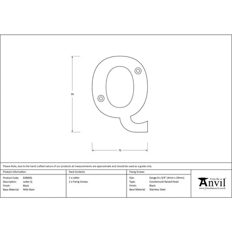 This is an image showing From The Anvil - Black Letter Q available from trade door handles, quick delivery and discounted prices