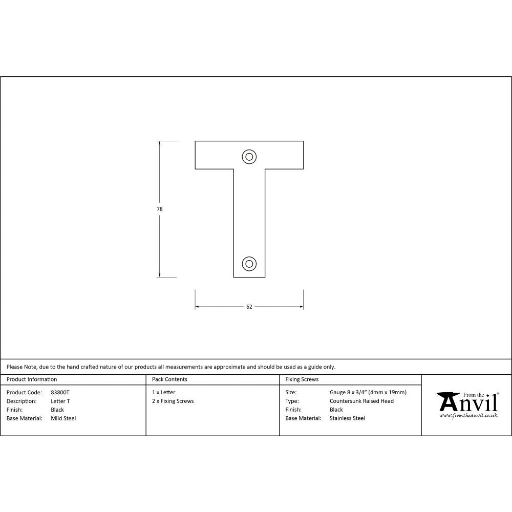 This is an image showing From The Anvil - Black Letter T available from trade door handles, quick delivery and discounted prices