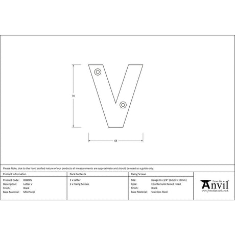 This is an image showing From The Anvil - Black Letter V available from trade door handles, quick delivery and discounted prices