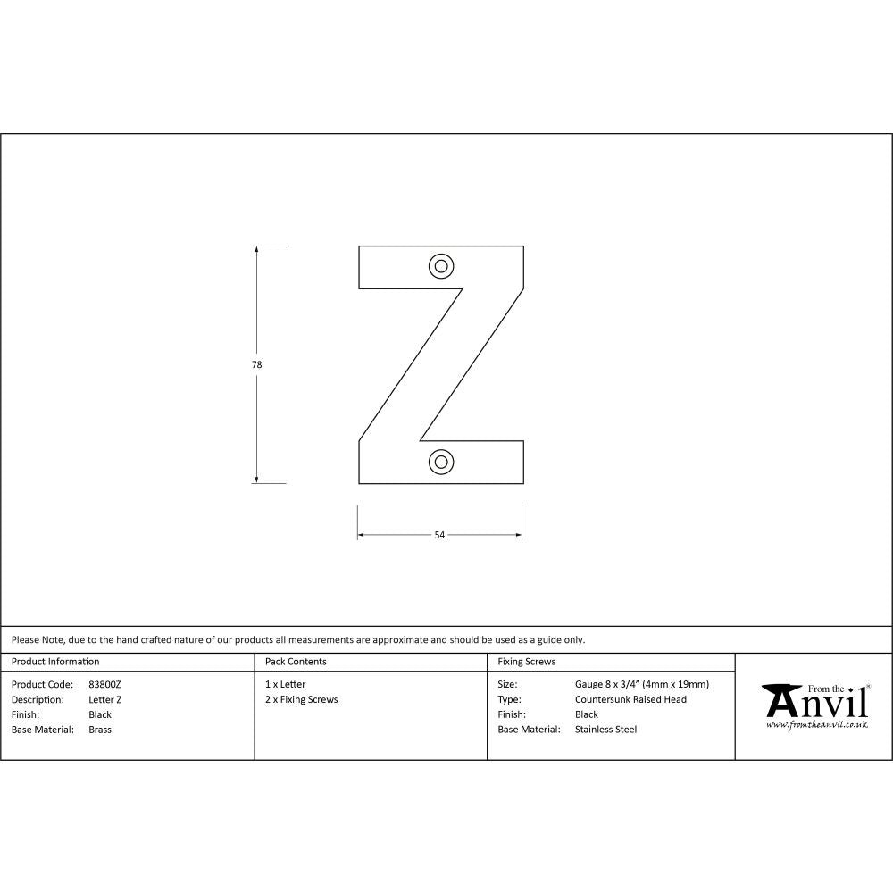 This is an image showing From The Anvil - Black Letter Z available from trade door handles, quick delivery and discounted prices
