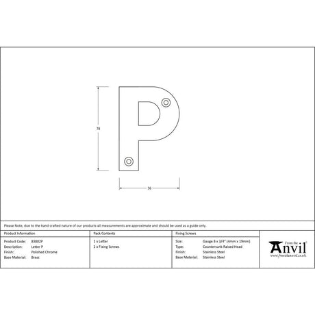 This is an image showing From The Anvil - Polished Chrome Letter P available from trade door handles, quick delivery and discounted prices