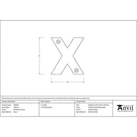 This is an image showing From The Anvil - Polished Chrome Letter X available from trade door handles, quick delivery and discounted prices